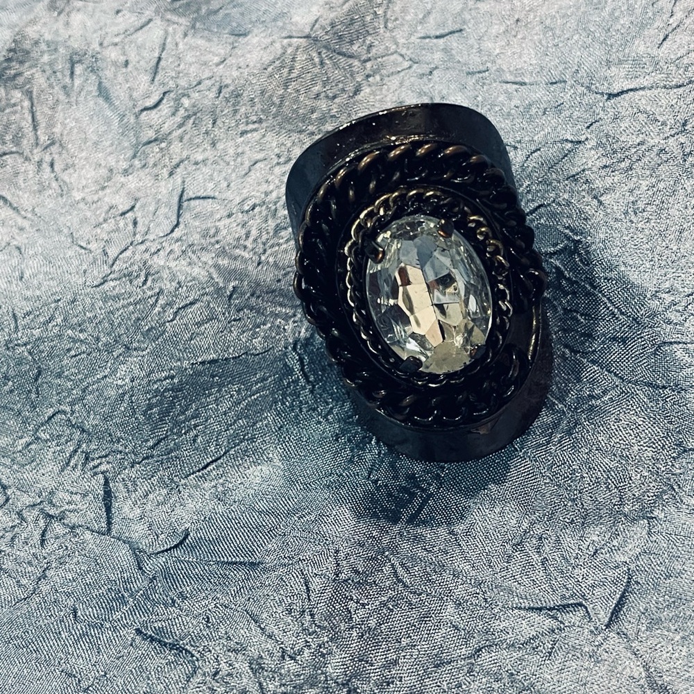 Black Ring with Clear Gemstone